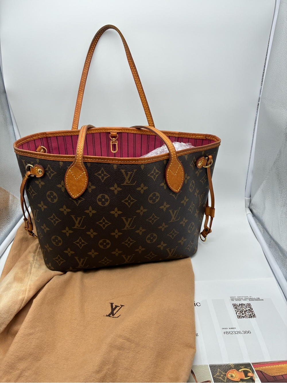 Louis Vuitton Neverfull PM Monogram Tote in Brown with Pink Interior